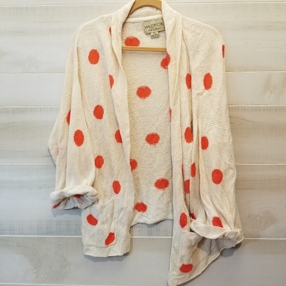 {XS} Wildfox White Label Oversized Orange Polka Dot Cream Cardigan - Picture 2 of 8